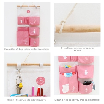 Tekstilni skladišni visi organizator, pamuk i lan, tri džepa, zidni, model SD53558