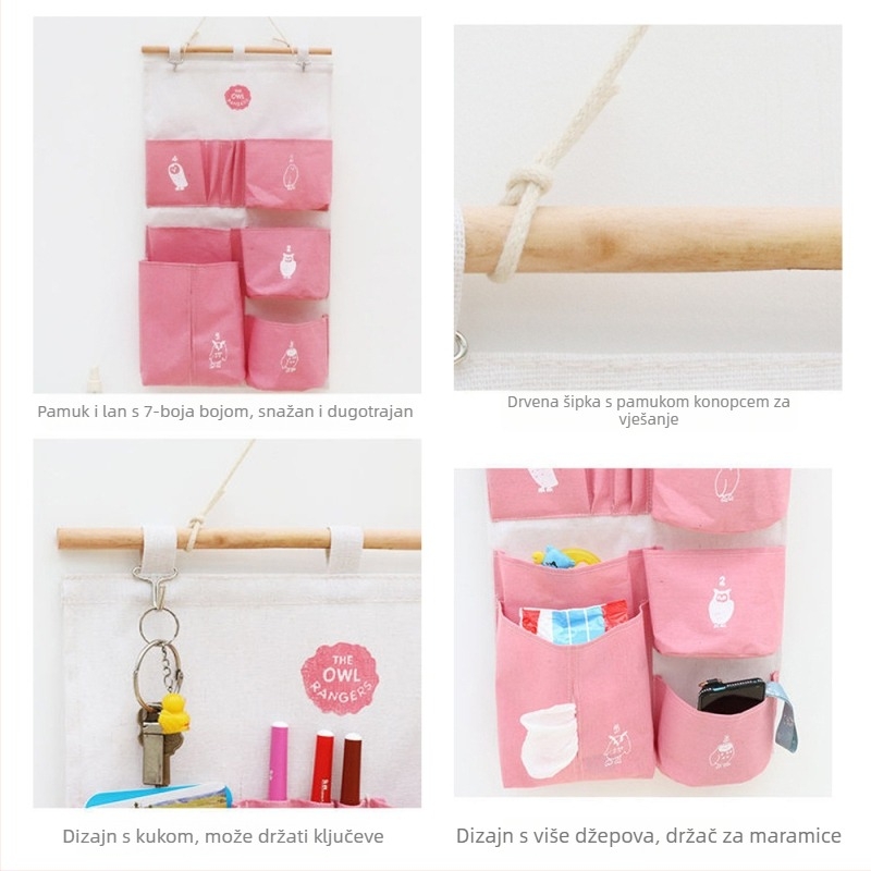 Tekstilni skladišni visi organizator, pamuk i lan, tri džepa, zidni, model SD53558