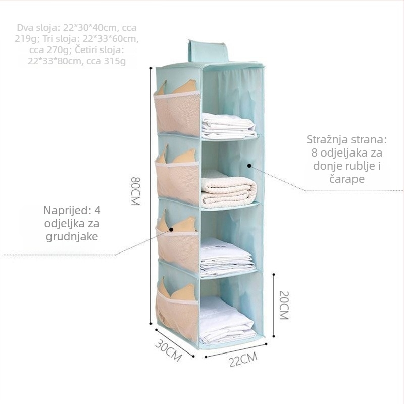 Dvostrani viseći organizator za odjeću — višenamjenski organizator od netkanog materijala, za donje rublje, čarape i grudnjake
