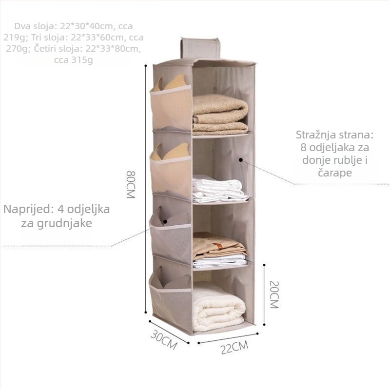 Dvostrani viseći organizator za odjeću — višenamjenski organizator od netkanog materijala, za donje rublje, čarape i grudnjake