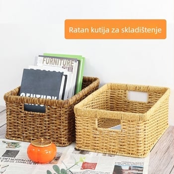 PP desktop organizator košara, ručno izrađeno, ratan stil, model 1028, Huangtu Process, za knjige i časopise, moderni minimalizam