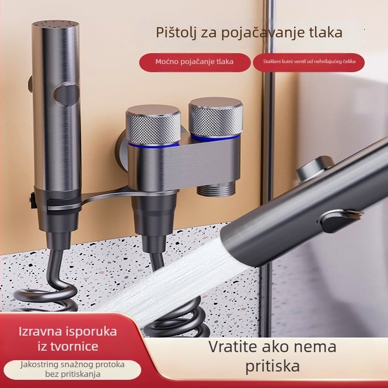 Set za WC s pištolom za tuširanje i produžnim nastavkom za slavinu, od nehrđajućeg čelika, brenda Luyu, stil laganog luksuza