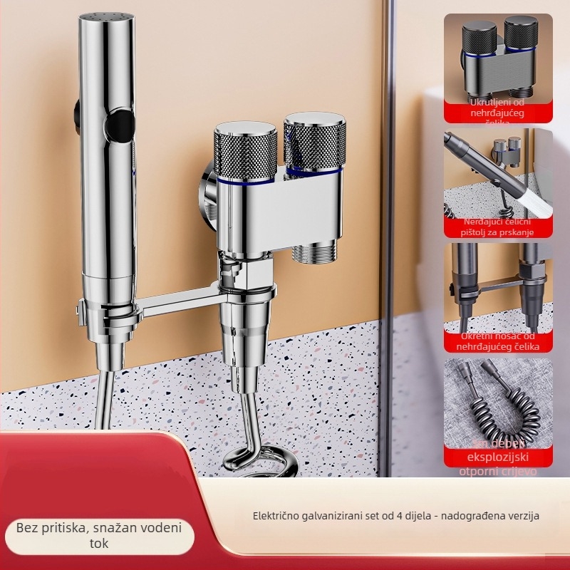 Set za WC s pištolom za tuširanje i produžnim nastavkom za slavinu, od nehrđajućeg čelika, brenda Luyu, stil laganog luksuza