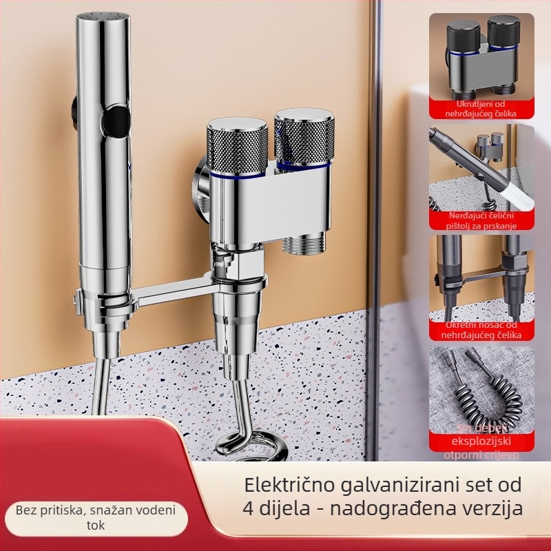 Set za WC s pištolom za tuširanje i produžnim nastavkom za slavinu, od nehrđajućeg čelika, brenda Luyu, stil laganog luksuza