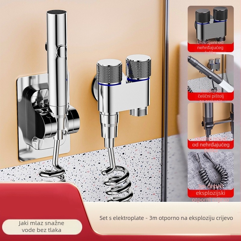 Set za WC s pištolom za tuširanje i produžnim nastavkom za slavinu, od nehrđajućeg čelika, brenda Luyu, stil laganog luksuza