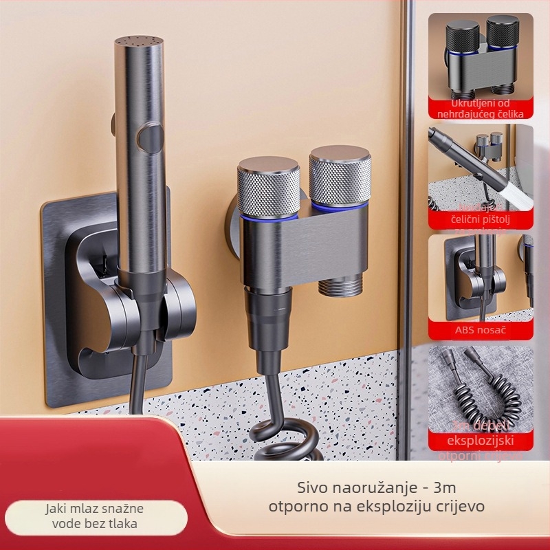 Set za WC s pištolom za tuširanje i produžnim nastavkom za slavinu, od nehrđajućeg čelika, brenda Luyu, stil laganog luksuza