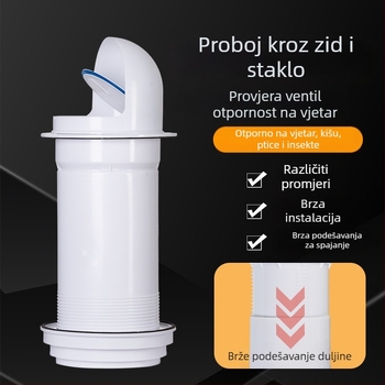 Kuhinjski ventil za provjeru protoka – kroz zid, PP plastika, moderan minimalistički stil, otporan na vjetar, kišu i ptice