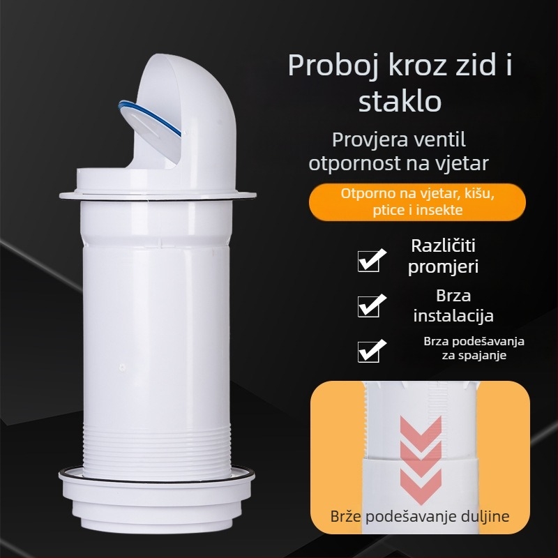 Kuhinjski ventil za provjeru protoka – kroz zid, PP plastika, moderan minimalistički stil, otporan na vjetar, kišu i ptice