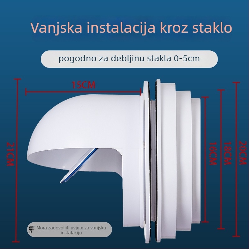 Kuhinjski ventil za provjeru protoka – kroz zid, PP plastika, moderan minimalistički stil, otporan na vjetar, kišu i ptice