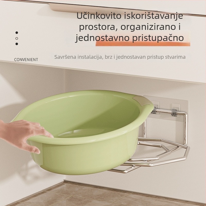 Zidni stalak za odlaganje ispod umivaonika, bez bušenja, nehrđajući čelik, 1 razina, kupaonica