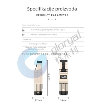 GLORYAL GL-2026cx kristalna glava od cinkovog legura za Cat8/Cat7/Cat6A, podatkovni centar