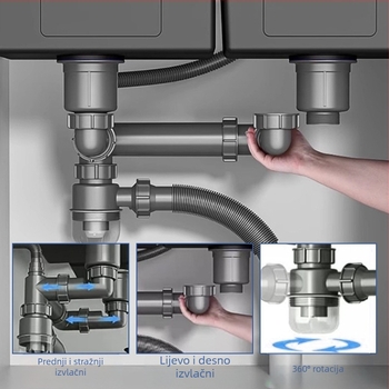 Cijev za odvod kuhinje AFL-8104 s protivtokom, nehrđajući čelik, dvostruki utor, izvučna