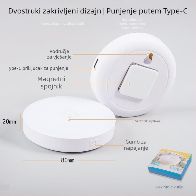 Noćna svjetiljka s ugrađenom baterijom i senzorom pokreta, LED osvjetljenje, plastični abažur, napon ≤ 36 V