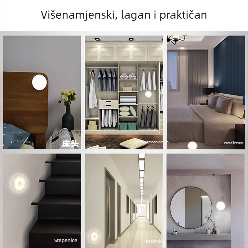 Noćna svjetiljka s ugrađenom baterijom i senzorom pokreta, LED osvjetljenje, plastični abažur, napon ≤ 36 V