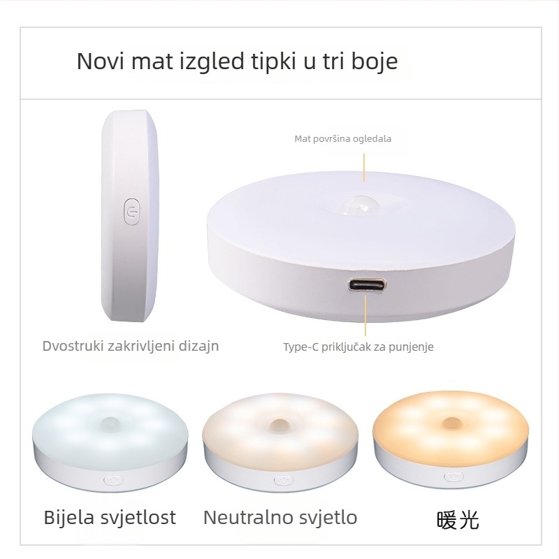 Noćna svjetiljka s ugrađenom baterijom i senzorom pokreta, LED osvjetljenje, plastični abažur, napon ≤ 36 V