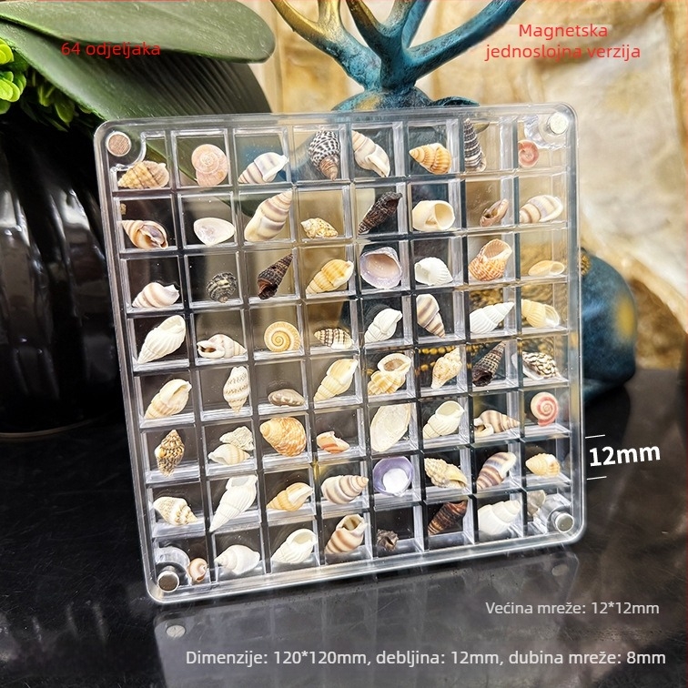 Prozirna akrilna magnetska kutija s odjeljkom i okvirom za fotografije s školjkom, jednostrani i dvostrani, mini skladište za nakit, moderni stil