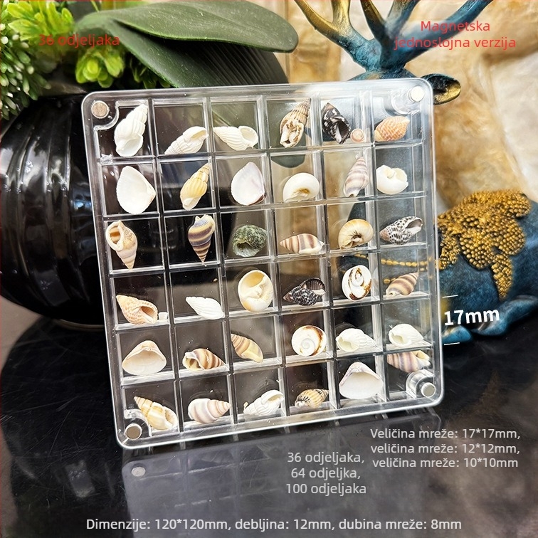 Prozirna akrilna magnetska kutija s odjeljkom i okvirom za fotografije s školjkom, jednostrani i dvostrani, mini skladište za nakit, moderni stil