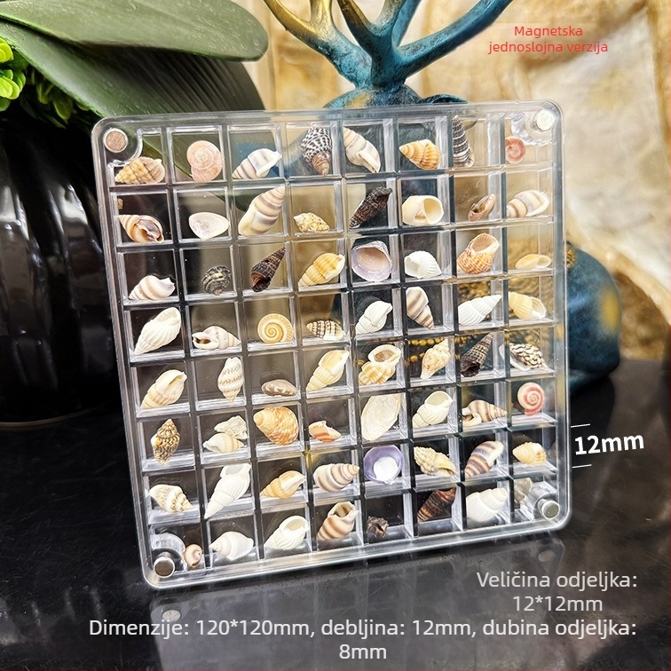 Prozirna akrilna magnetska kutija s odjeljkom i okvirom za fotografije s školjkom, jednostrani i dvostrani, mini skladište za nakit, moderni stil