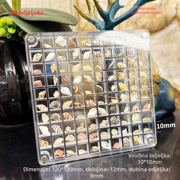 Prozirna akrilna magnetska kutija s odjeljkom i okvirom za fotografije s školjkom, jednostrani i dvostrani, mini skladište za nakit, moderni stil