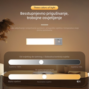 Svjetlo za ormar sa senzorom pokreta, USB punjenje, bežično magnetsko pričvršćivanje, noćna svjetiljka s tri boje