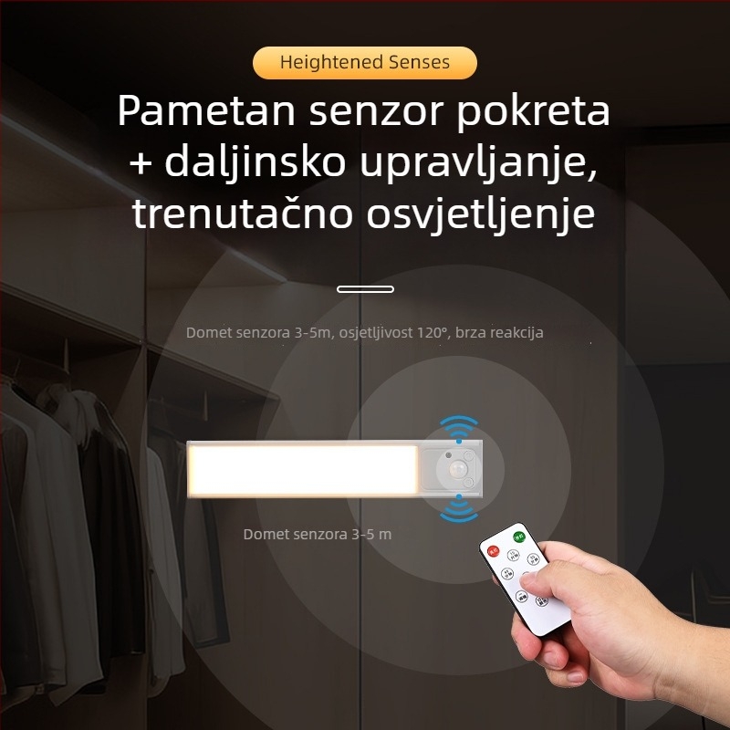 Svjetlo za ormar sa senzorom pokreta, USB punjenje, bežično magnetsko pričvršćivanje, noćna svjetiljka s tri boje