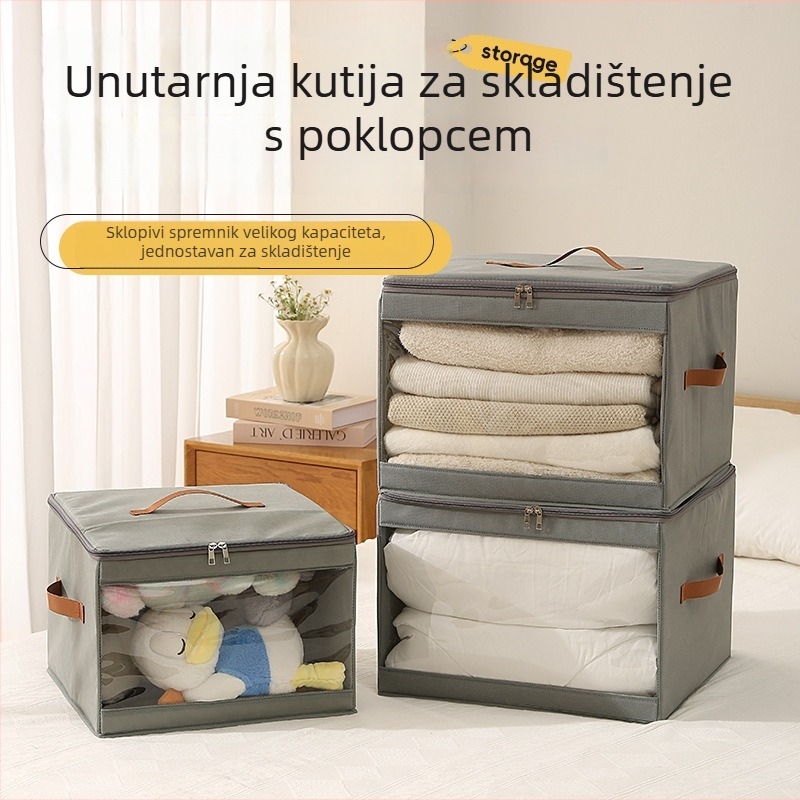 Kutija za skladištenje s poklopcem, 60 L kapacitet, sklopiva, od netkanog materijala