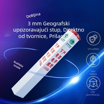 FRP stupovi za upozorenje na plinovodima i naftovodima; PVC marker stupovi za opskrbu vodom; cementni stupovi za elektro i komunikacije; reflektirajući film klase II; sitotisak; oblici kvadratni, kružni, trokutasti; prilagodljivi