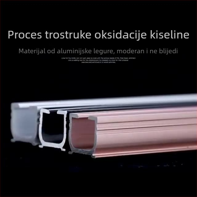 Morant aluminijska zavjesna tračnica – dvostruka tračnica, gornja montaža, tip kuka, teleskopski klizni mehanizam, moderan minimalistički stil