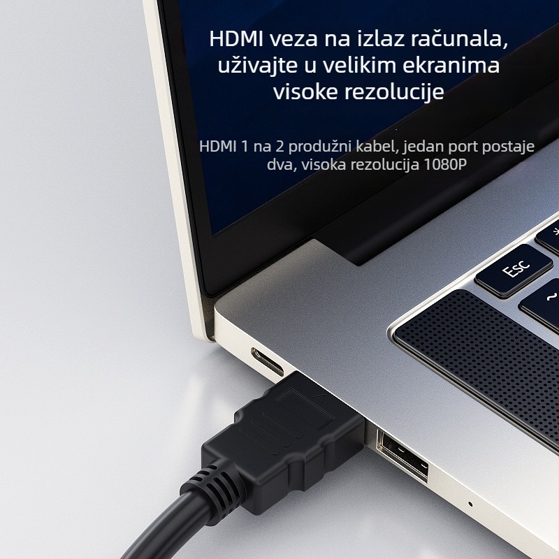 HDMI podijeljivač s 1 ulazom i 2 izlaza, duljine 0,3 m, bakar s pozlaćivanjem, HDMI kabel