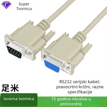 DB9 serijski kabel RS-232, COM sučelje, muški–ženski priključak, vodnik od bakarno oklopljenog čelika