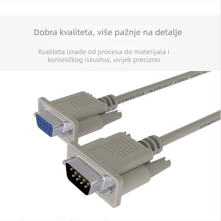 DB9 serijski kabel RS-232, COM sučelje, muški–ženski priključak, vodnik od bakarno oklopljenog čelika