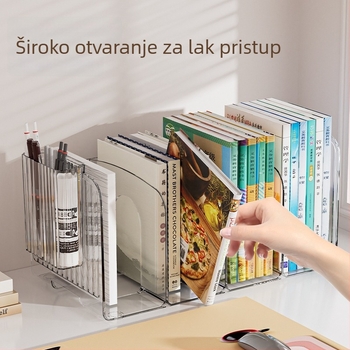 Prozirni PET stolni organizator s podijeljenim pretincima, držačem za olovke i stojakom za knjige