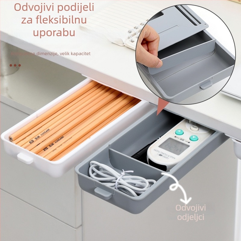 Kutija za pohranu ispod stola sa skrivenim ladicama, PP plast, kapacitet 1 L, model 1072, moderan minimalistički stil