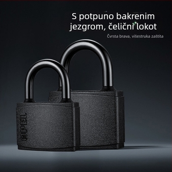 Kućni lokot s željeznim tijelom i bakrenim jezgrom, model W-Black-TK, za vrata, skladišta, kamione, zatvore, ormariće, prtljagu, škole i gradilišta.