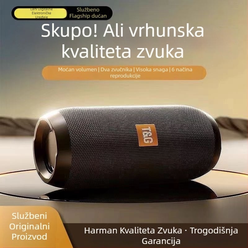 Bežični Bluetooth zvučnik — Frekvencijski raspon 100 Hz–20 kHz; Omjer signala i šuma ≥95 dB; Kućište: ABS; Vodootpornost: Nije vodootporan; Ugrađena baterija: Nema baterije