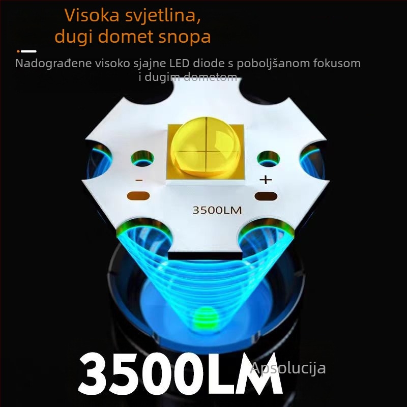 Ručna LED svjetiljka visoke snage, 15W, 1500lm, domet 1000m, baterija 3x18650, IPX4