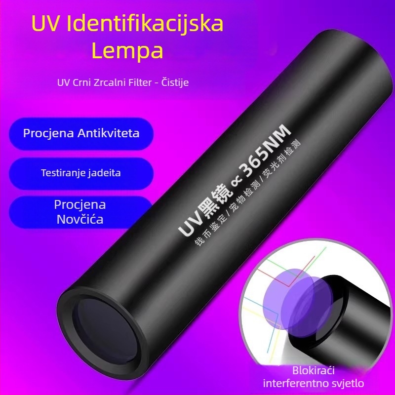 UV fluorescencijska detekcijska svjetiljka za banknote, nakit i jadeit – ultraljubičasto i plavo svjetlo, LED, napajanje punjivo, domet do 50 m, svjetlina ispod 100 lm