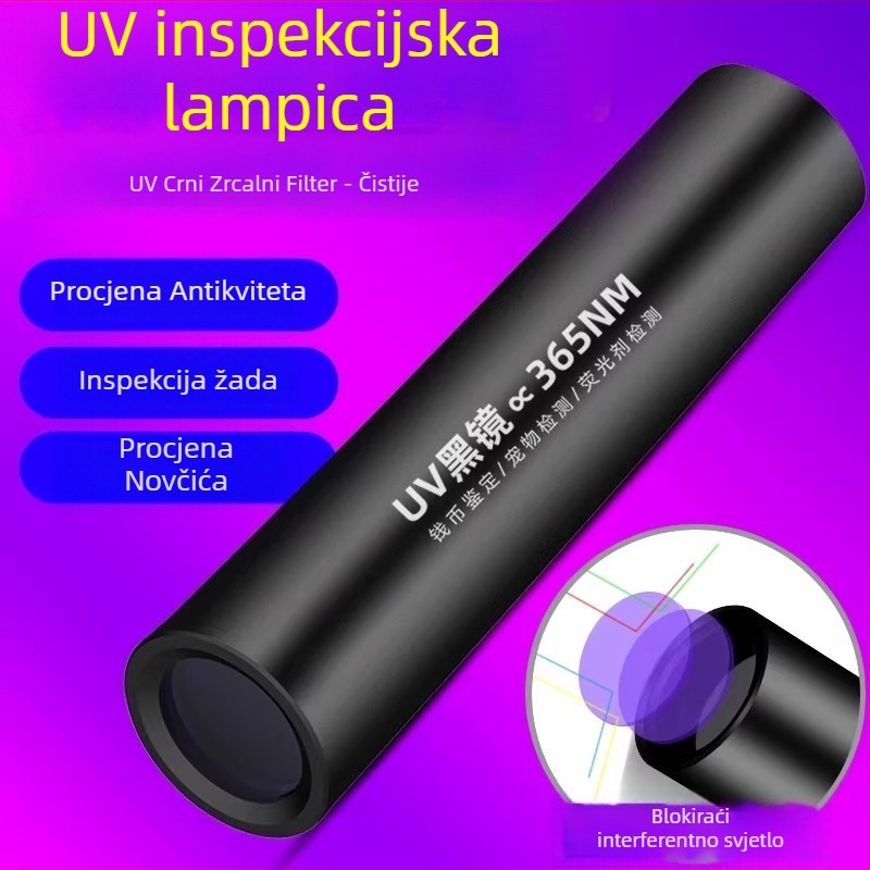 UV fluorescencijska detekcijska svjetiljka za banknote, nakit i jadeit – ultraljubičasto i plavo svjetlo, LED, napajanje punjivo, domet do 50 m, svjetlina ispod 100 lm