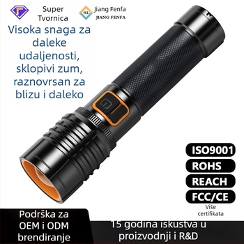 LED svjetiljka s kućištem od aluminijske legure, zumiranje, punjiva, domet 200–500 m