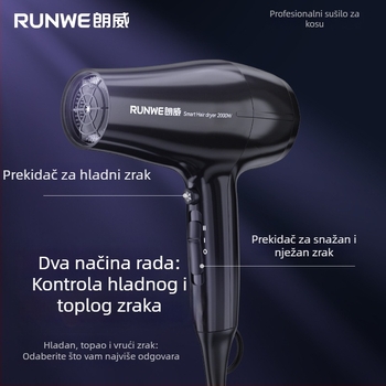 Profesionalno sušilo za kosu s brush motorom, 2000W, 220V, vrući/hladni zrak, tehnologija plavog svjetla i negativnih iona