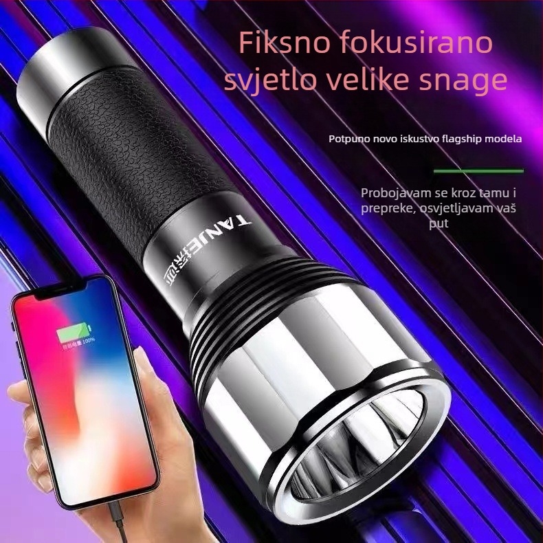 LED baterijska svjetiljka s 4200mAh punjivom bankom energije, ručno generiranje napajanja, 10W, aluminijski legura, za kampiranje i vanjske aktivnosti