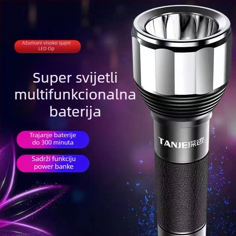 LED baterijska svjetiljka s 4200mAh punjivom bankom energije, ručno generiranje napajanja, 10W, aluminijski legura, za kampiranje i vanjske aktivnosti