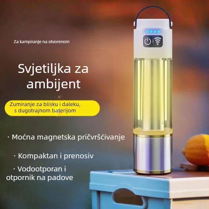 Prijenosna punjiva LED svjetiljka, 5W, baterija 800 mAh, domet 200–500 m, ručno napajanje, trajanje rada 2 h
