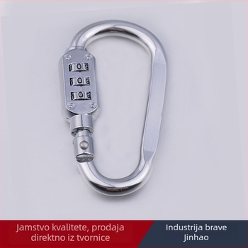 Mehanička brava s troznamenkastim kodom i karabinerom, model HE02; materijal: aluminij–cinkova smjesa; debljina zaključavajuće šipke 6; razmak zaključavajuće šipke 64 × 24