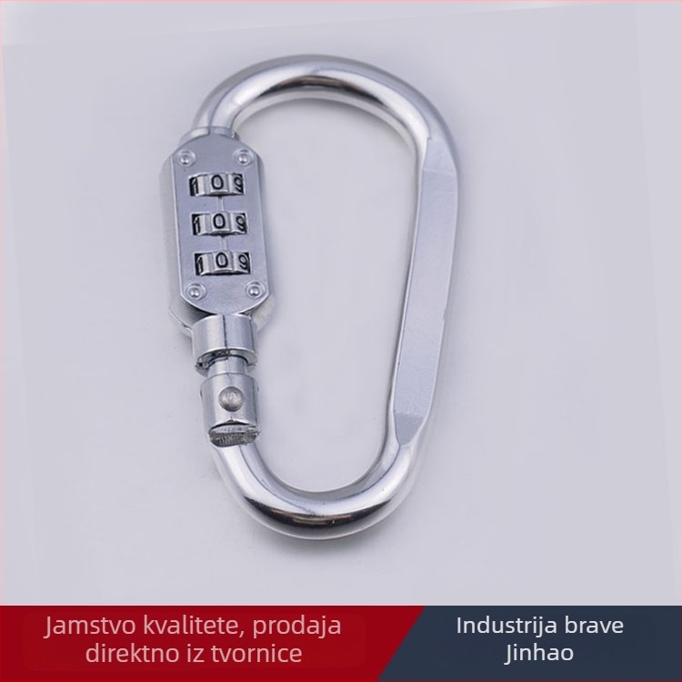 Mehanička brava s troznamenkastim kodom i karabinerom, model HE02; materijal: aluminij–cinkova smjesa; debljina zaključavajuće šipke 6; razmak zaključavajuće šipke 64 × 24
