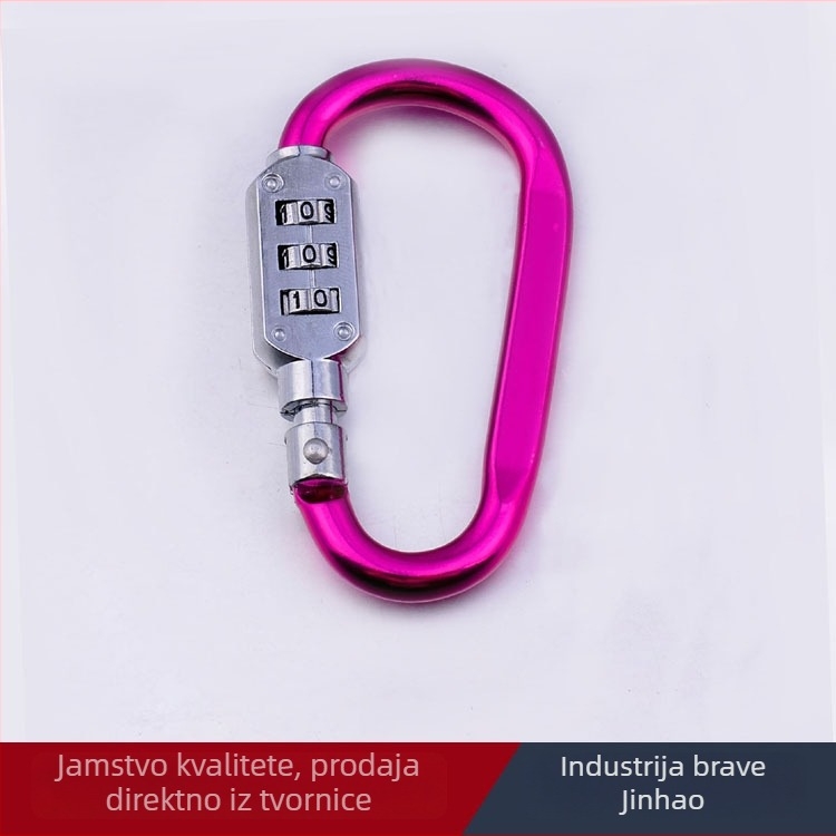 Mehanička brava s troznamenkastim kodom i karabinerom, model HE02; materijal: aluminij–cinkova smjesa; debljina zaključavajuće šipke 6; razmak zaključavajuće šipke 64 × 24