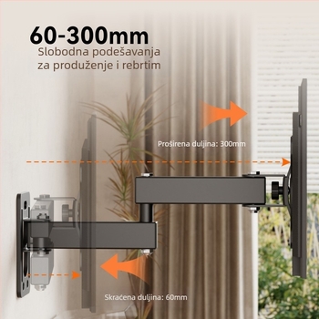 Zidni držač za TV/LCD monitor, rotirajući i izvučni, model Wmx012, nosivost 11–15 kg, materijal: željezo