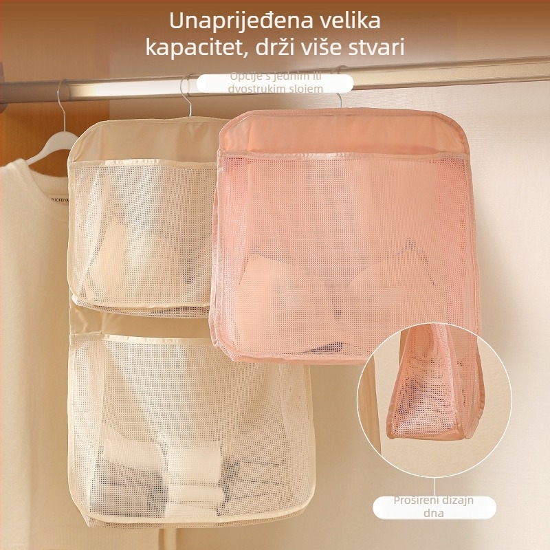 Višeslojna viseća torba za pohranu za čarape i donje rublje — na zidnom nosaču, trodimenzionalni oblik, Twill tkanina