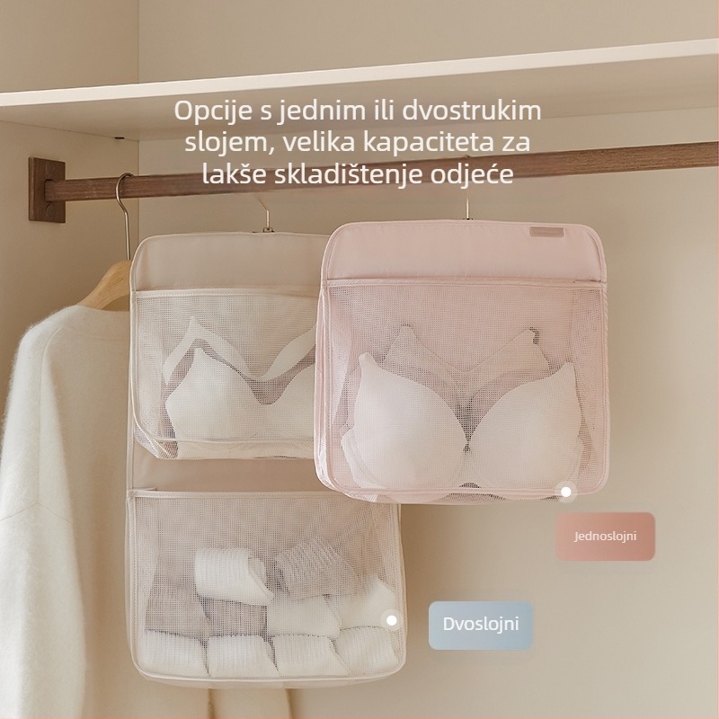 Višeslojna viseća torba za pohranu za čarape i donje rublje — na zidnom nosaču, trodimenzionalni oblik, Twill tkanina