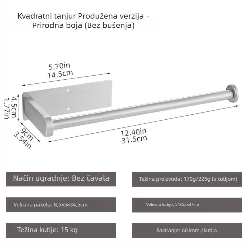 Držač toaletnog papira od nehrđajućeg čelika 304, zidni, samoljepljiv, kvadratni dizajn, Yong Qi
